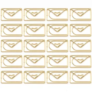 Goldene metallene Büroklammern in Umschlagform mit Herz, ideal für Dokumente und Lesezeichen.