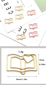 Metal book shaped paper clips cute heart stationery document paper clips office supplies