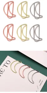 Jolies trombones métalliques en forme de lune en or rose, or et argent pour le bureau et l'école.