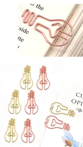 Graffette creative a forma di lampadina, fermagli per carta da ufficio in oro e oro rosa.