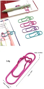 Creative metal heart paper clip and pen holder for notebook stationery, colorful office supplies.