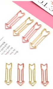 Arrow shaped metal paper clips cute creative gold and rose gold clips for office school stationery.