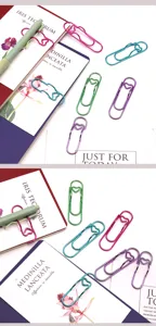 Detailed view of colorful heart metal paper clips and pen holders, ideal for office and school use.