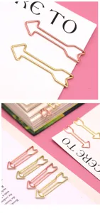 Metal arrow paper clips, creative gold rose gold clips for office file binding and organization.