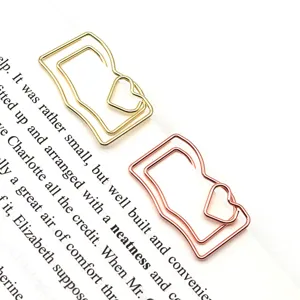 Metal book-shaped paper clips cute heart stationery office document paper clips gold rose gold