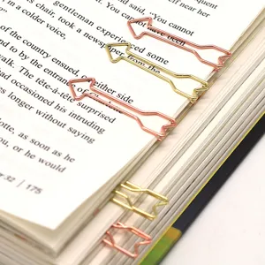 Creative arrow metal paper clips gold and rose gold bookmarks for office document binding.