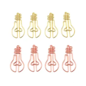 Graffette in metallo a forma di lampadina, cancelleria creativa in oro e oro rosa.