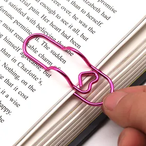 Creative metal pen clip pink heart shaped paperclip cute notebook bookmark stationery tool