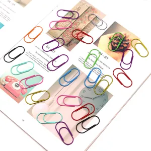 Colorful plastic coated paper clips 40mm metal office stationery bookmarks pack of multiple vibrant hues.