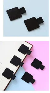 Black PU leather adhesive pen loop holder with elastic band for notebooks and planners