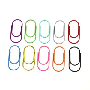 Colorful large paper clips set, metal material with smooth plastic coating for office use.