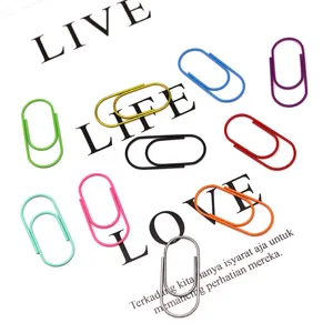 Colorful plastic coated metal paper clips large 40mm office binder bookmarks detail