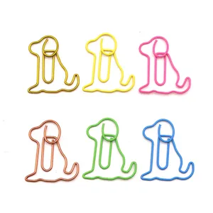 Cute dog shaped colorful metal paper clips, creative cartoon bookmarks, set of 6 pieces.