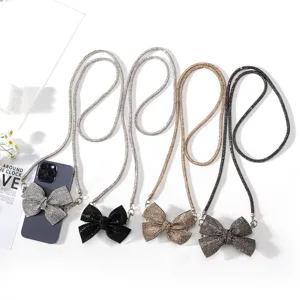 Lussuosa Catena per Cellulare a Tracolla Con Fiocco di Strass Clip Pendente Anti-smarrimento Regolabile Accessori Donna