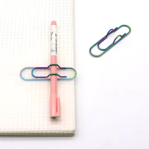 Rainbow metal pen clips multi-functional paperclips for notebook planner office stationery.