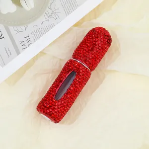 Elegant 5ml perfume atomizer with handmade red rhinestone finish and visual window
