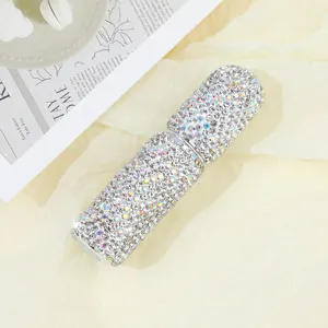 Luxury handmade rhinestone-studded 5ml refillable perfume atomizer bottle close-up view