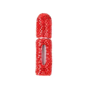 Luxury handmade red rhinestone 5ml refillable perfume atomizer with visible window