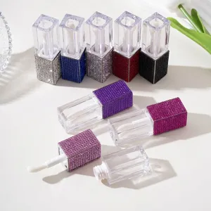 Luxury Rhinestone Lip Glaze Refillable Empty Bottle Creative Portable Cosmetic Container With Brush Plastic Travel Dispenser For Women