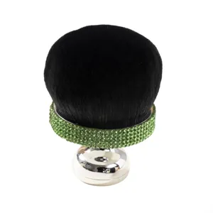 Large mushroom head makeup brush for powder and blush with elegant green rhinestone band