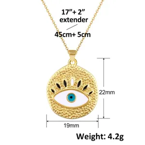 Gouden evil eye hanger ketting met 17+2 inch ketting en 4,2g gewicht specificaties.