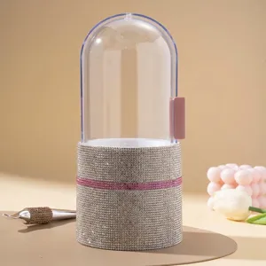 Elegant rhinestone makeup brush organizer with transparent capsule dustproof cover
