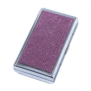 Elegant silver rhinestone cigarette case holder with shimmering pink crystals for gifts