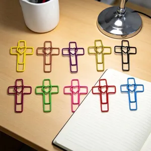 Colorful cross heart metal paper clips creative stationery bookmarks for office school use.