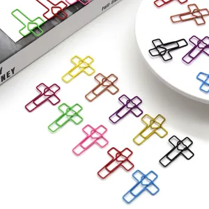 Colorful metal cross paper clips with heart shape for office, school and creative book binding.