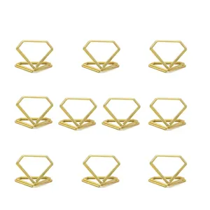 Gouden diamantvormige metalen memo clips foto houders en bureaukaartstandaards set van 10.