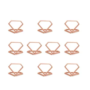 Roségoud diamantvormige metalen paperclips en houder voor bureau memo en trouwtafelnummers.