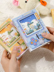 Detail view of colorful game console style notebooks with cute pixel rabbit designs
