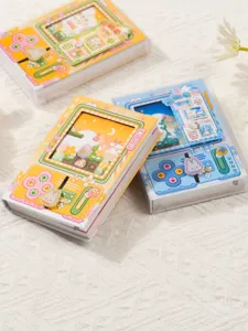 Creative handheld game console styled notebook with rabbit pixel art and interactive slides