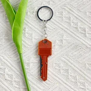 Mini multi-functional key-shaped folding knife keychain for outdoor use and box opening