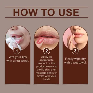 Grafico detallado con las instrucciones de uso del exfoliante labial paso a paso.