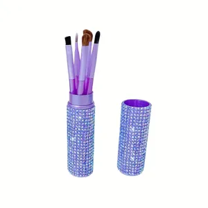 Glitzerndes lila Strass 5-Teiliges Make-up Pinsel Set mit passendem Schmucketui