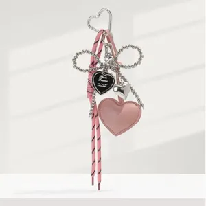 Ins Style Gewebtes Seil Taschenanhänger PU Leder Herz Schleife Schlüsselanhänger Für Damen Mädchen Handtasche Rucksack Dekoration