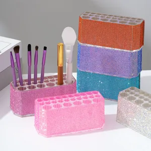 Lussuoso Porta Trucchi in Acrilico con Strass Organizzatore per Matite Sopracciglia Multibuchi Trasparente Espositore per Eyeliner da Tavolo