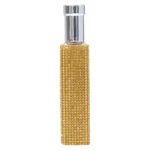 Luxurious 10ml golden rhinestone perfume atomizer travel spray bottle with silver cap