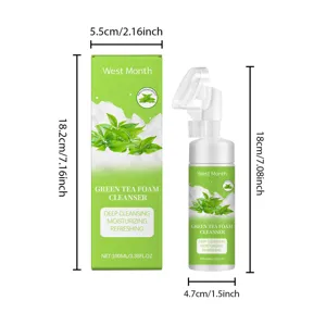 Mousse nettoyante visage thé vert WEST MONTH avec brosse, nettoyage profond et hydratation.