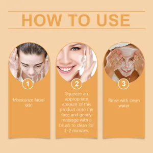 Image de détail du guide d'utilisation du nettoyant facial en mousse de curcuma.