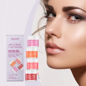 Eelhoe lipscrub en masker verzorgingsset voor gladde gehydrateerde lippen 4 stuks.
