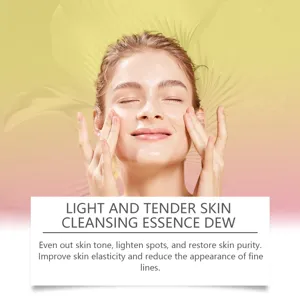 Detail view of skin cleansing essence dew showcasing smooth texture and skin nourishing benefits.
