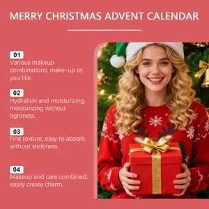 Affichage détaillé du calendrier de l'Avent de Noël avec boîte cadeau et maquillage.