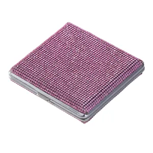 Estuche de metal con diamantes de imitación rosas para 20 cigarrillos, diseño de lujo portátil