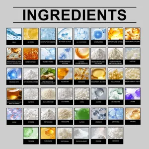HOYGI facial moisturizing gel ingredients chart detail, clear formula breakdown view.