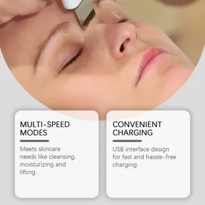 Electric skin scrubber detail showing multi-speed modes and convenient USB charging design.