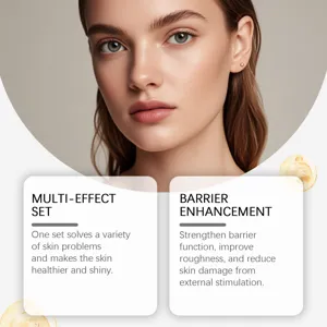 Skincare set detail showing facial close-up and product features for skin barrier care.