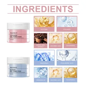 West Month lot de pads toniques gel collagène et glacier, soin apaisant hydratant 60pcs.