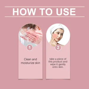 Detail illustrant l'utilisation pas a pas de tampons de soin apaisants et doux pour le visage.